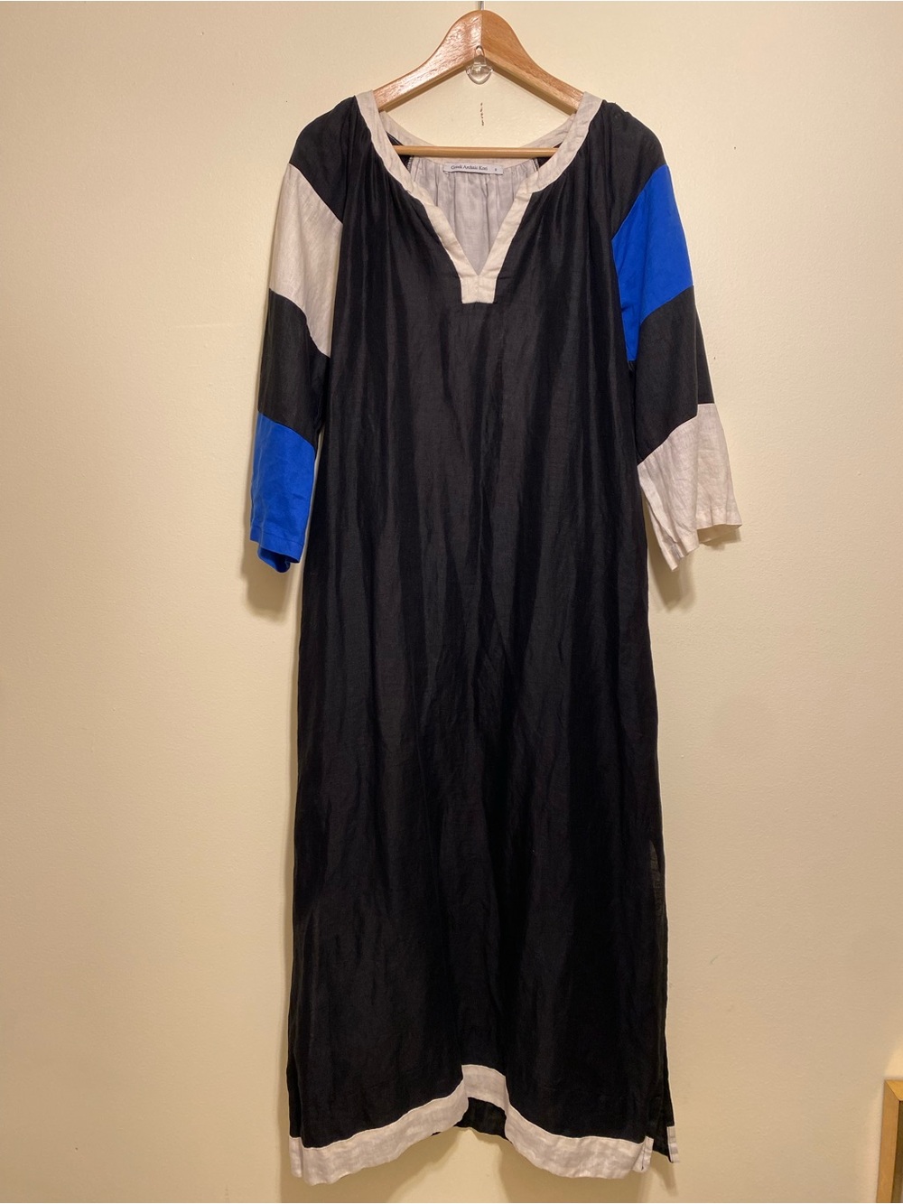 GREEK ARCHAIC KORO Black and Royal Blue Colorblock Maxi Dress. Size S